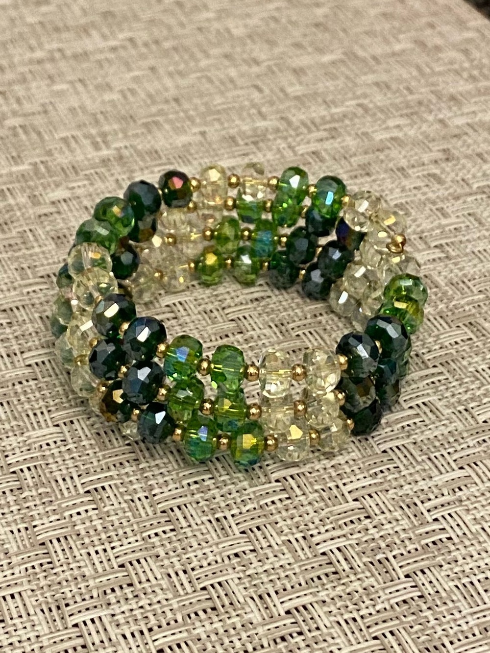 Green and Cream Crystal Beaded Wrap Bracelet